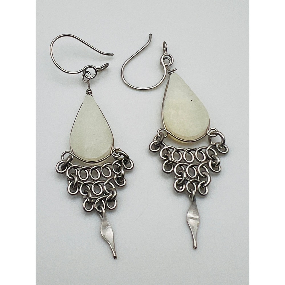 Vintage White Teardrop Stone Chandelier Earrings Boho Style Dangle Drop
